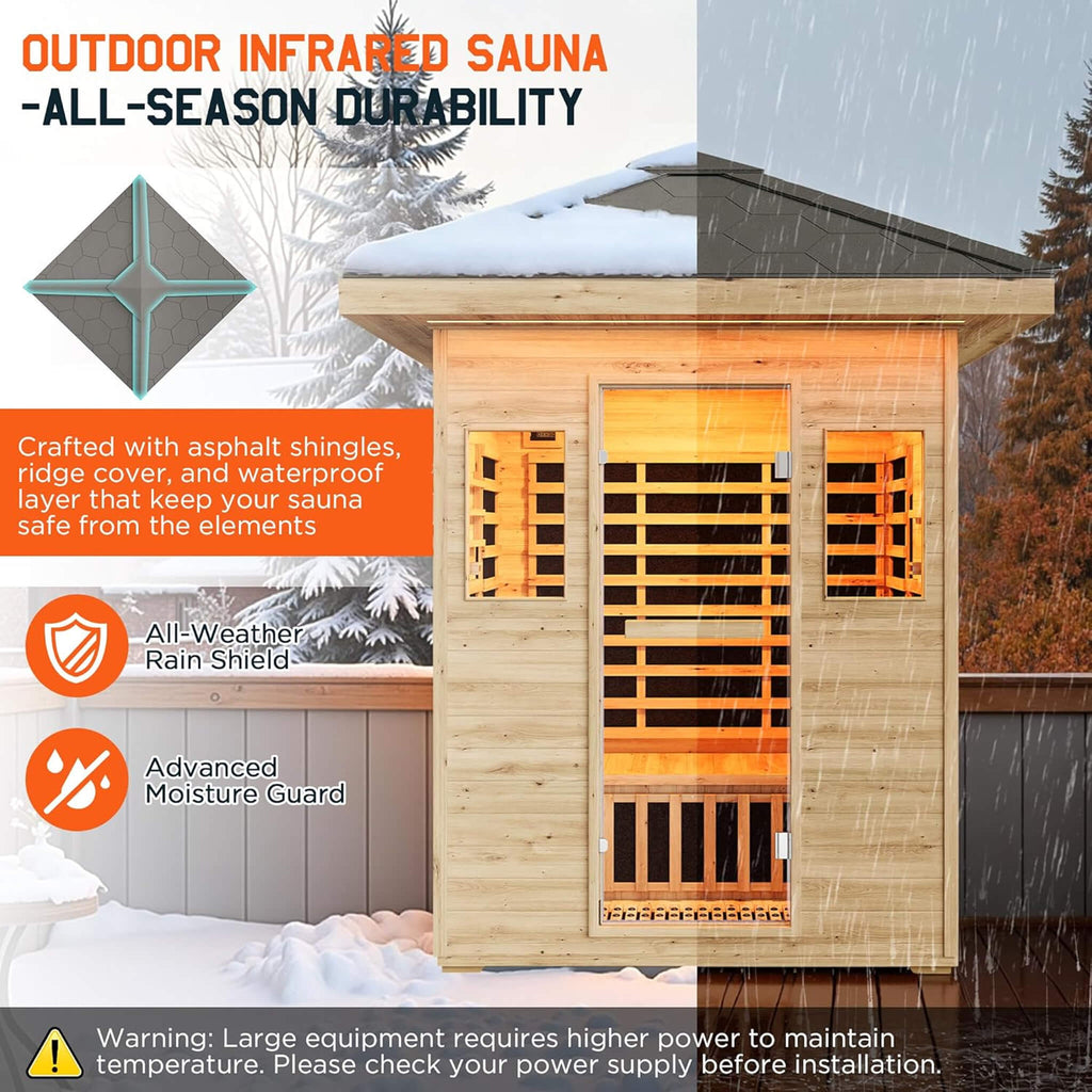 Thermora Zurich 3-Person Low EMF Spruce Wood Outdoor Infrared Sauna With Bluetooth Speakers And LED Lights (SAK59047)