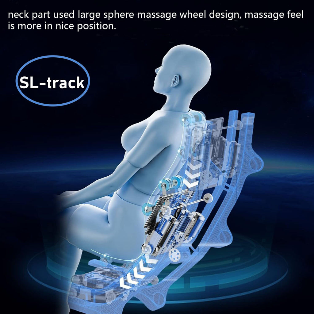 Space Saver Design Zero Gravity Multifunction Massage Chair with SL Type Pulley Guide, Durable Leather, 2D Motor, Black PU