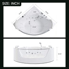 Nuvia Serenity 59-Inch 2-Person Acrylic Corner Whirlpool 16-Jet Hydro Massage Bathtub With Heater Rainbow Light (SAK12058)