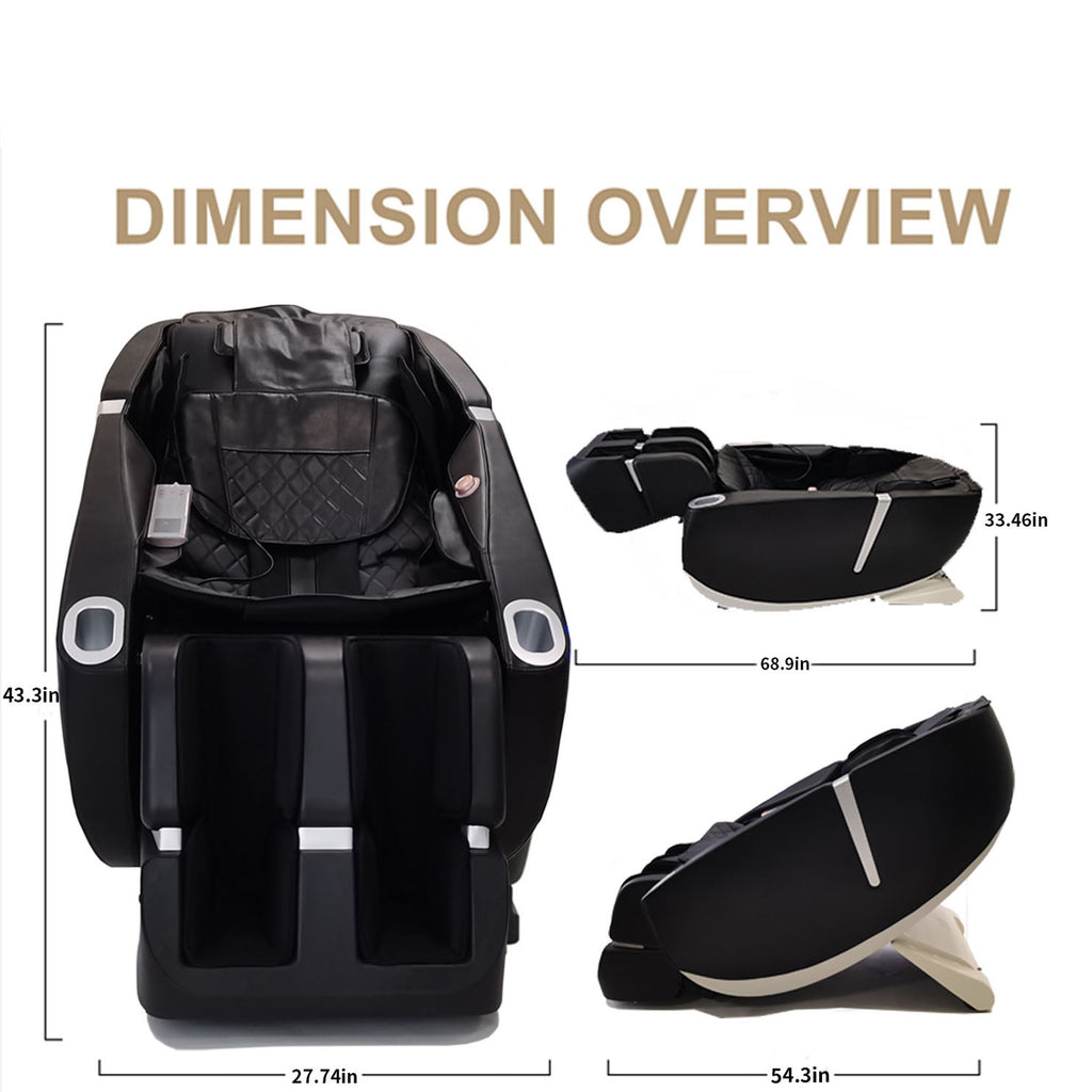Space Saver Design Zero Gravity Multifunction Massage Chair with SL Type Pulley Guide, Durable Leather, 2D Motor, Black PU