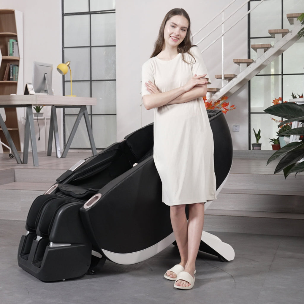 Space Saver Design Zero Gravity Multifunction Massage Chair with SL Type Pulley Guide, Durable Leather, 2D Motor, Black PU