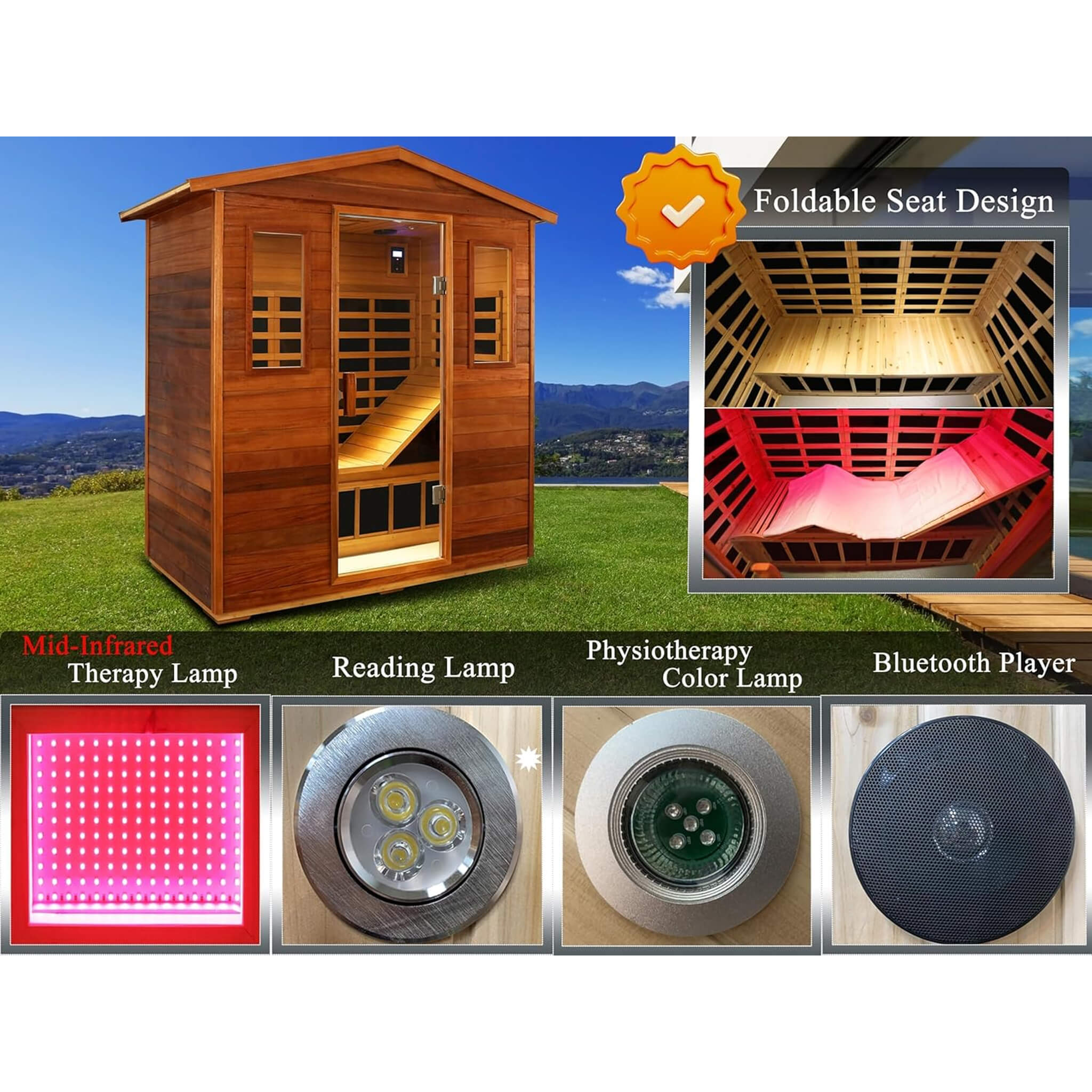 Thermora Vanta Luxury 3-Person Outdoor Mahogany Full Spectrum Ultra-Low EMF FAR Infrared Sauna With Chromotherapy And Bluetooth Speakers (SAK83460)