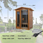 Thermora Ignis 2-Person Ultra-Low EMF Mahogany Outdoor Infrared Sauna With Bluetooth Speakers (SAK43021)